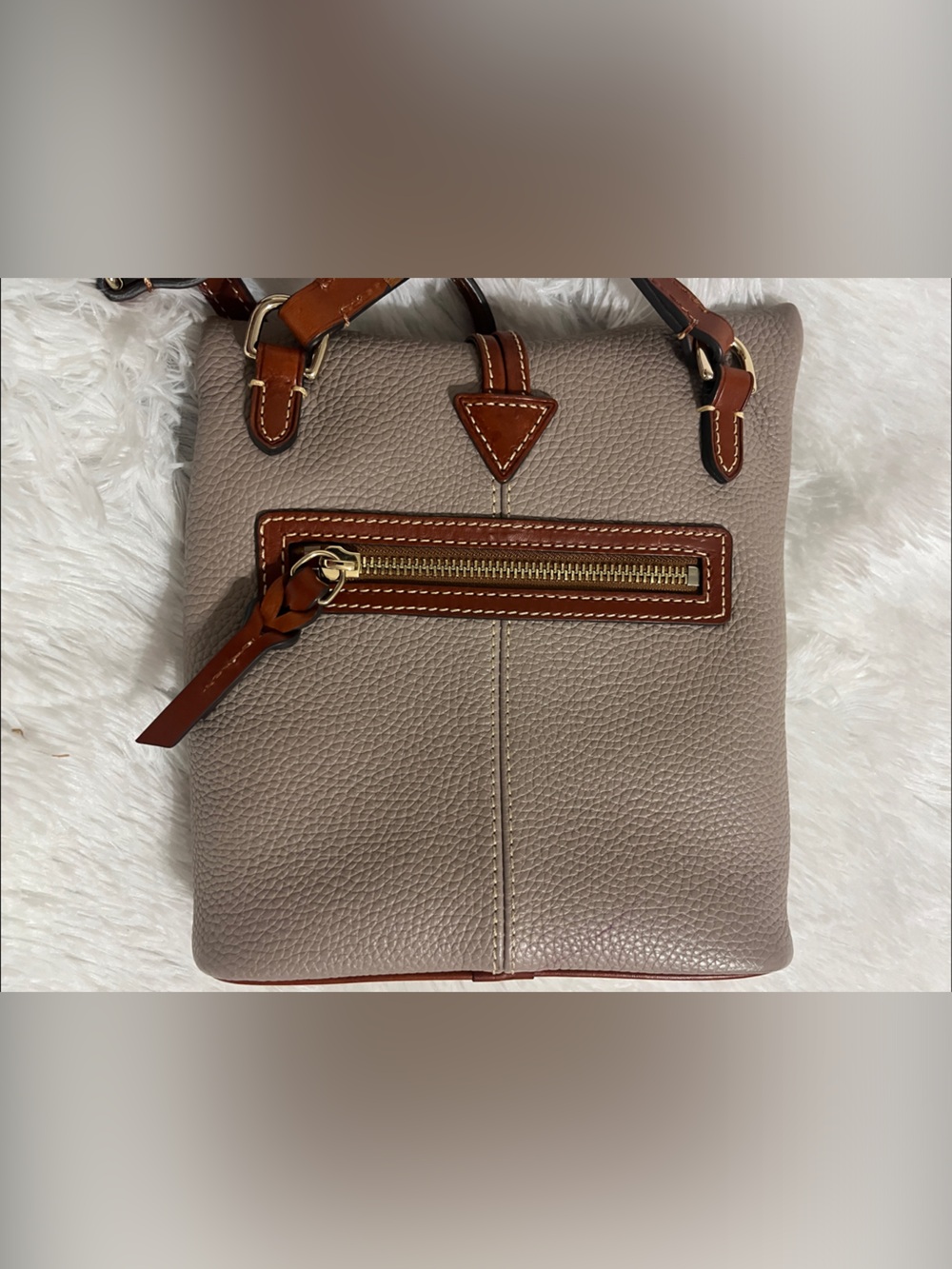 Dooney & Bourke Taupe Crossbody with Brown Trim and Toggle - Picture 3 of 7